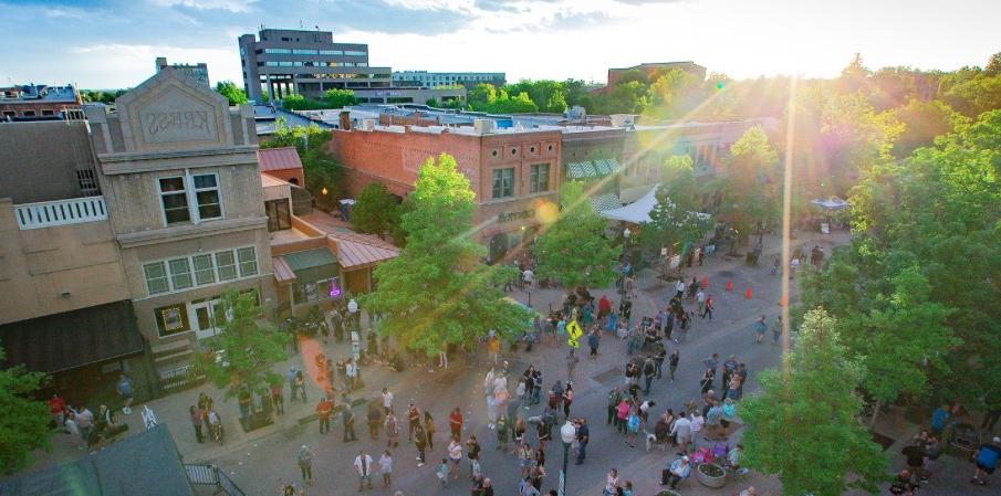 Looking down on downtown Greeley at sunset.